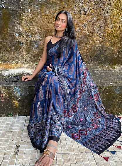 Indigo Anaaras Modal silk saree