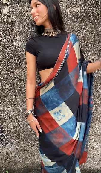 Denim wash Modal silk saree Neeli