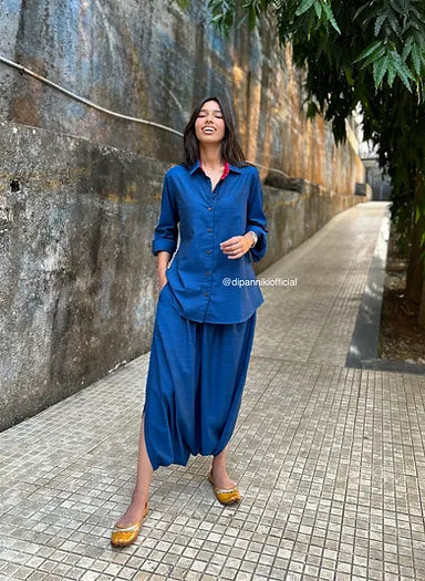 Electric blue Shirt dhoti co-ord