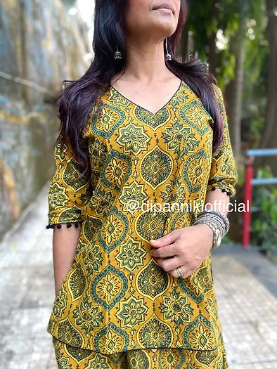 Mustard ajrakh Dhoti co-ord set