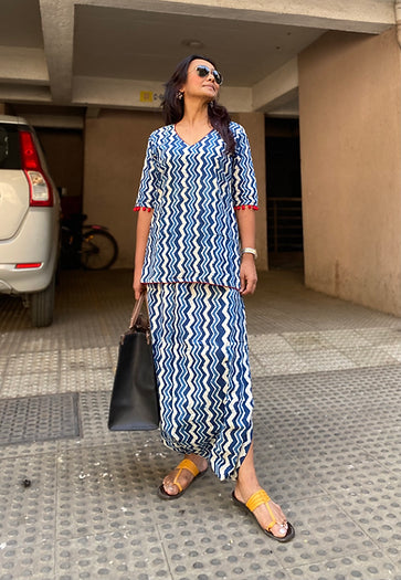 Zig zag Indigo Dhoti co-ord set