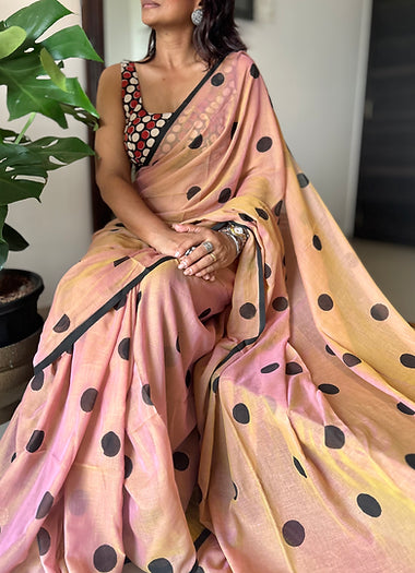 Salmon mini polka saree