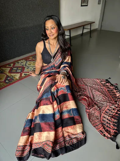 Mushy maroon distressed silk saree