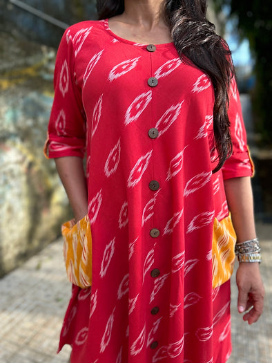 Riniki Red champa ikkat dress