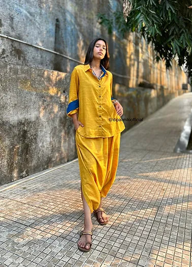 Mustard Yellow Shirt dhoti co-ord