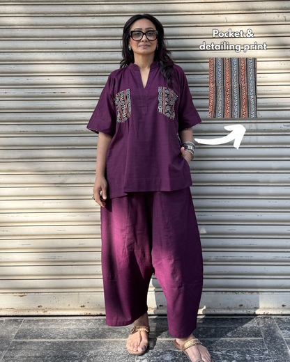 Wine Cotton Co-ord with Balloon Pants