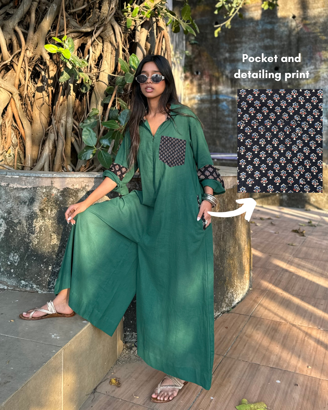 Bottle Green Shirt Jumpsuit (READY TO DISPATCH)