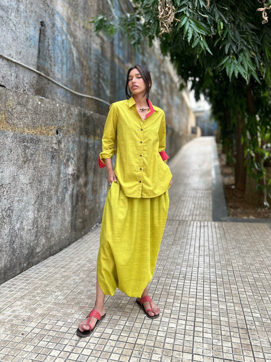 Lime green Shirt dhoti co-ord