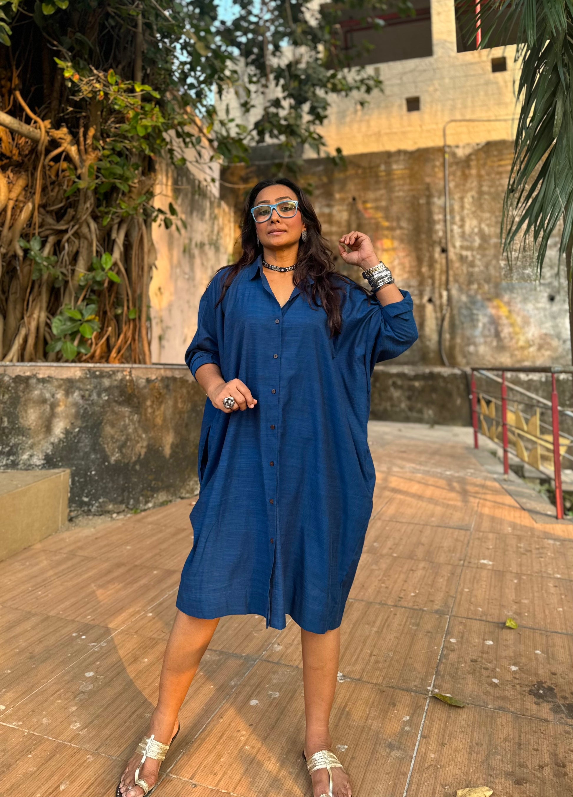 strapless open back dress Cobalt Oversized Shirt dress – DIPANNIKI