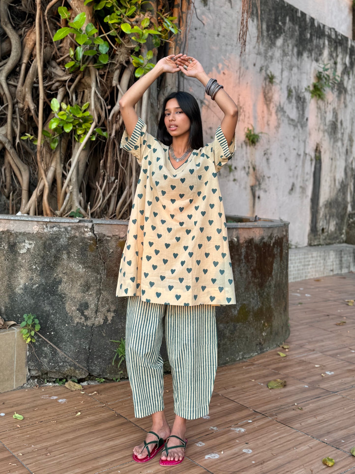 Teal Cotton Co-ord with Afghani Pants