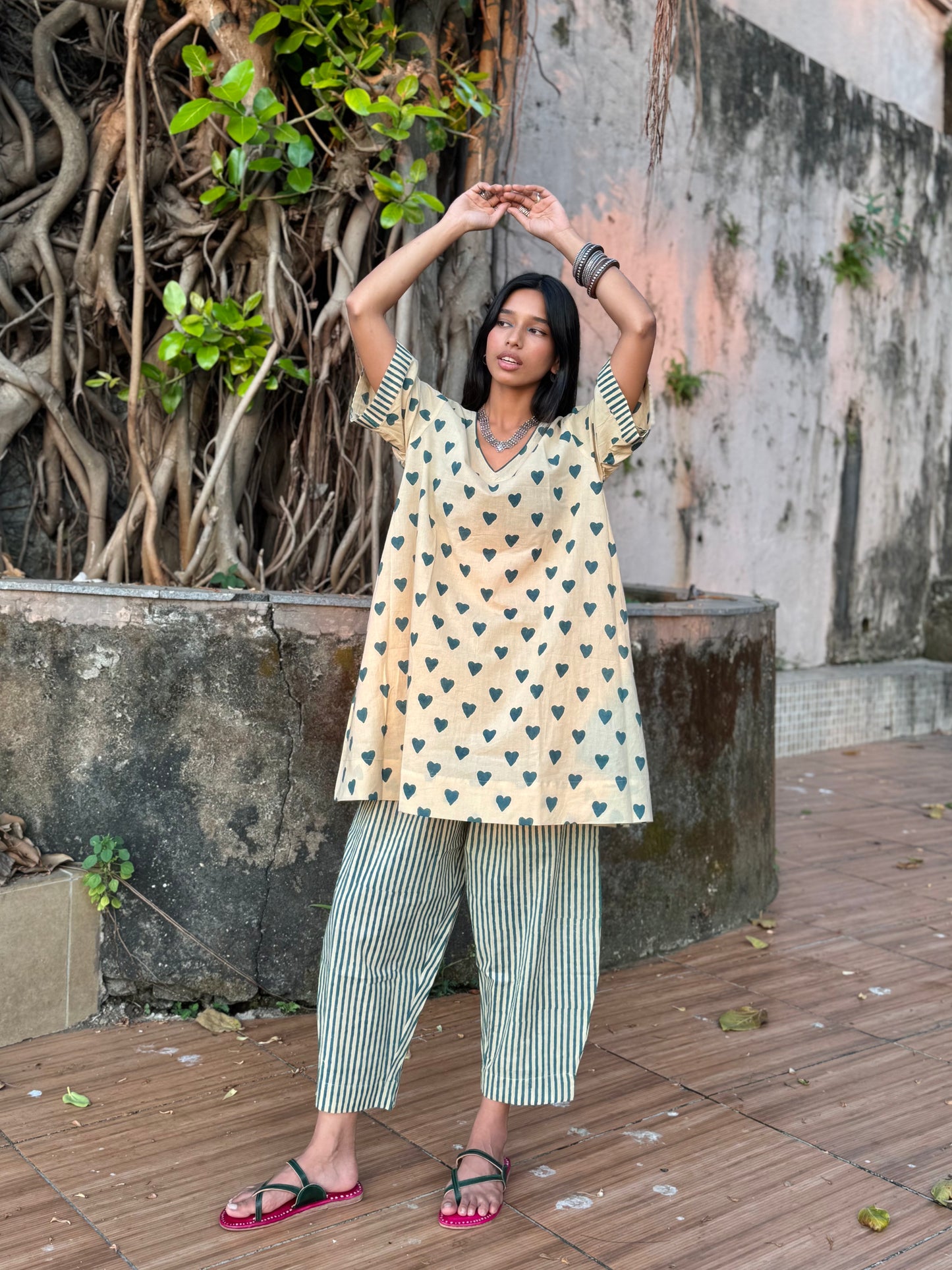 Teal Cotton Co-ord with Afghani Pants