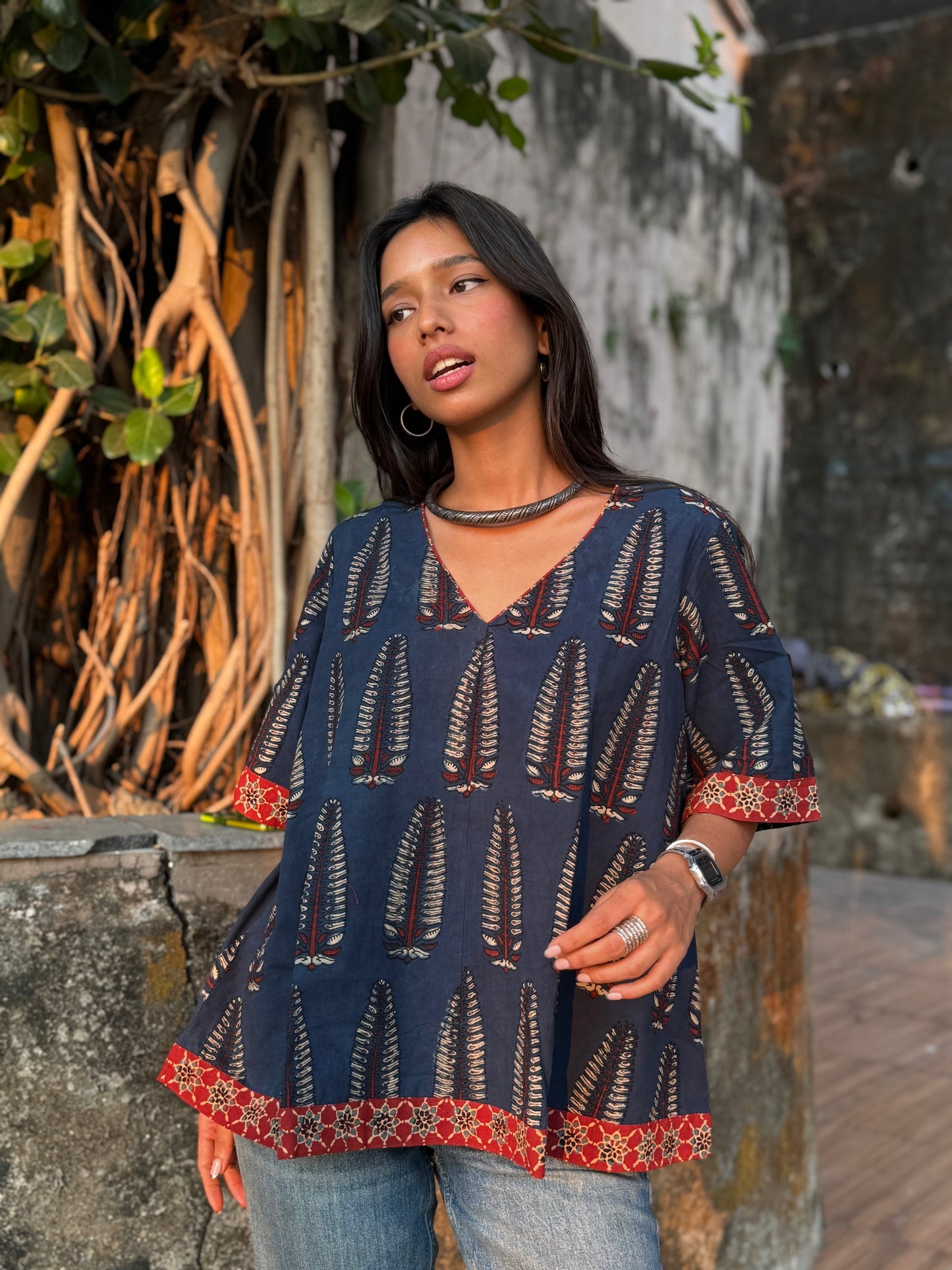 Blue Anaar Ajrakh Cotton Boxy Top