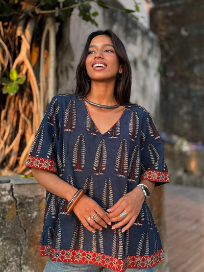 Blue Anaar Ajrakh Cotton Boxy Top