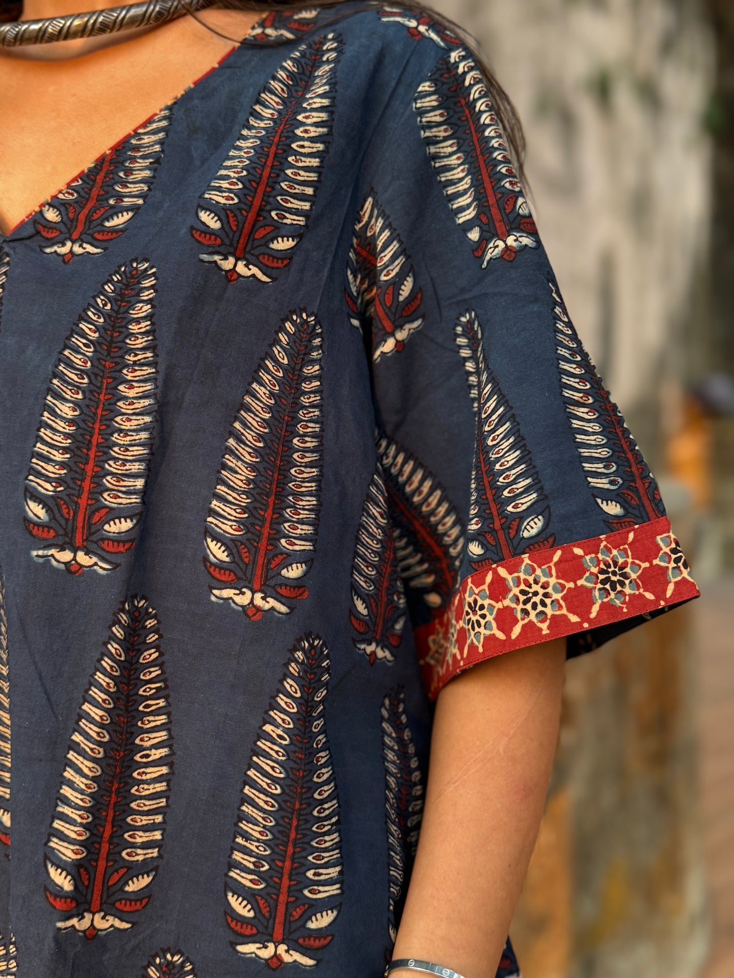 Blue Anaar Ajrakh Cotton Boxy Top