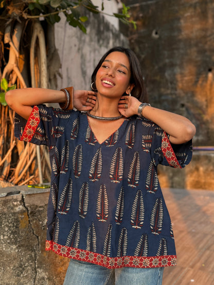 Blue Anaar Ajrakh Cotton Boxy Top