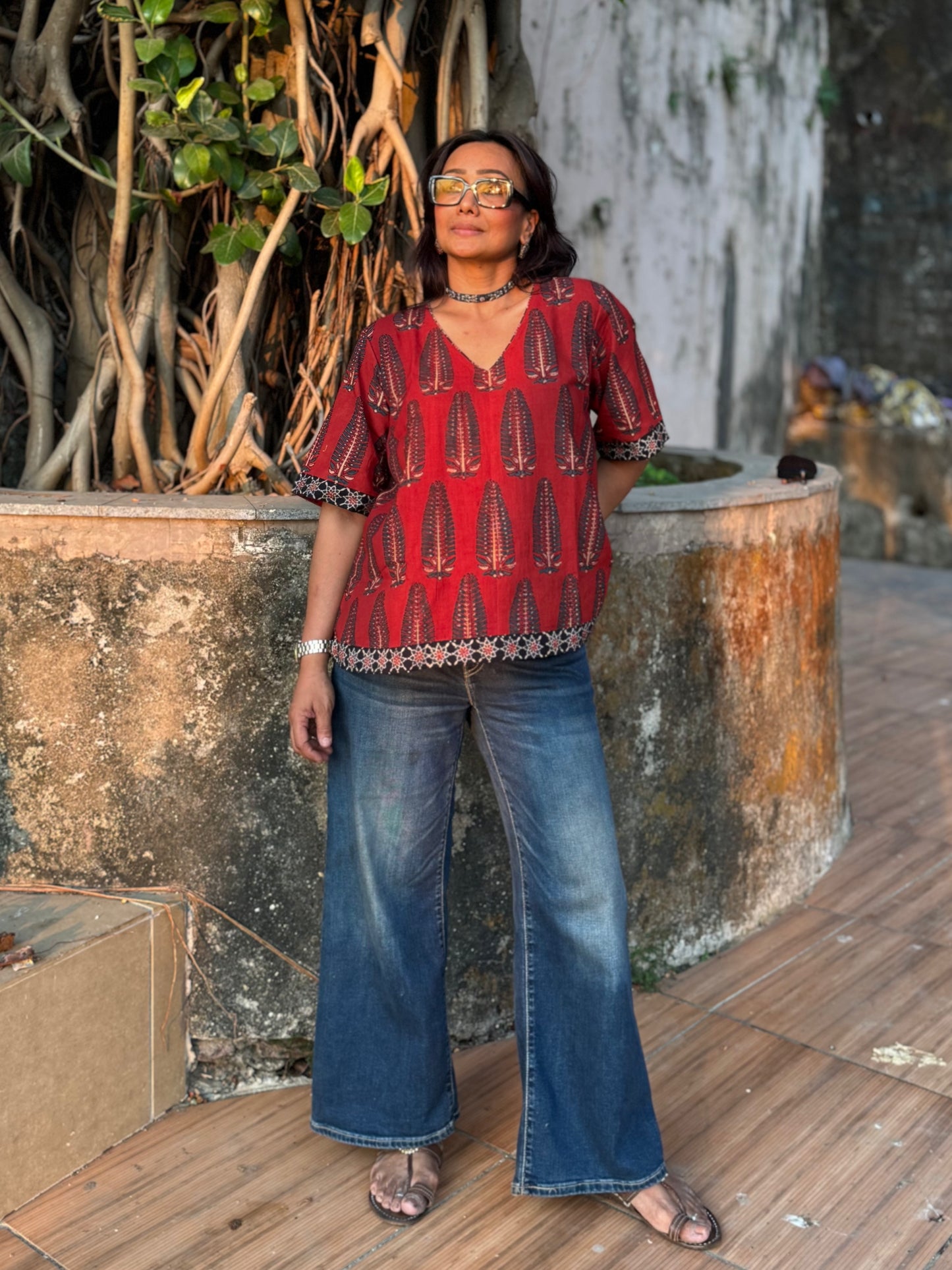 Mud Anaar Ajrakh Cotton Boxy Top