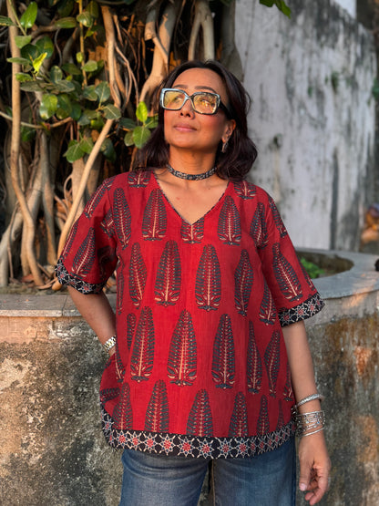 Mud Anaar Ajrakh Cotton Boxy Top