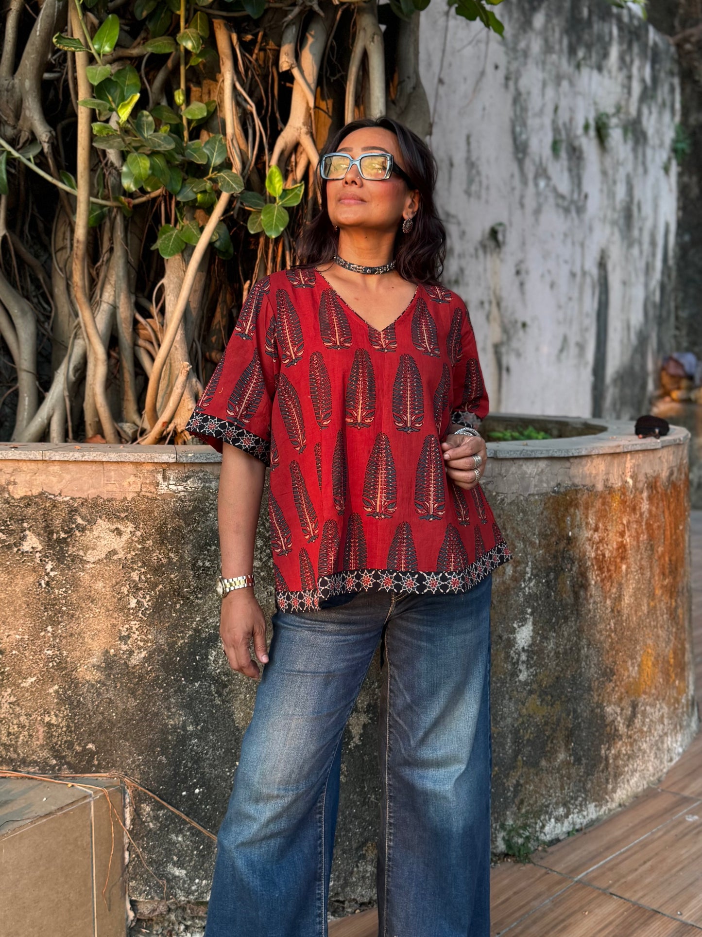 Mud Anaar Ajrakh Cotton Boxy Top
