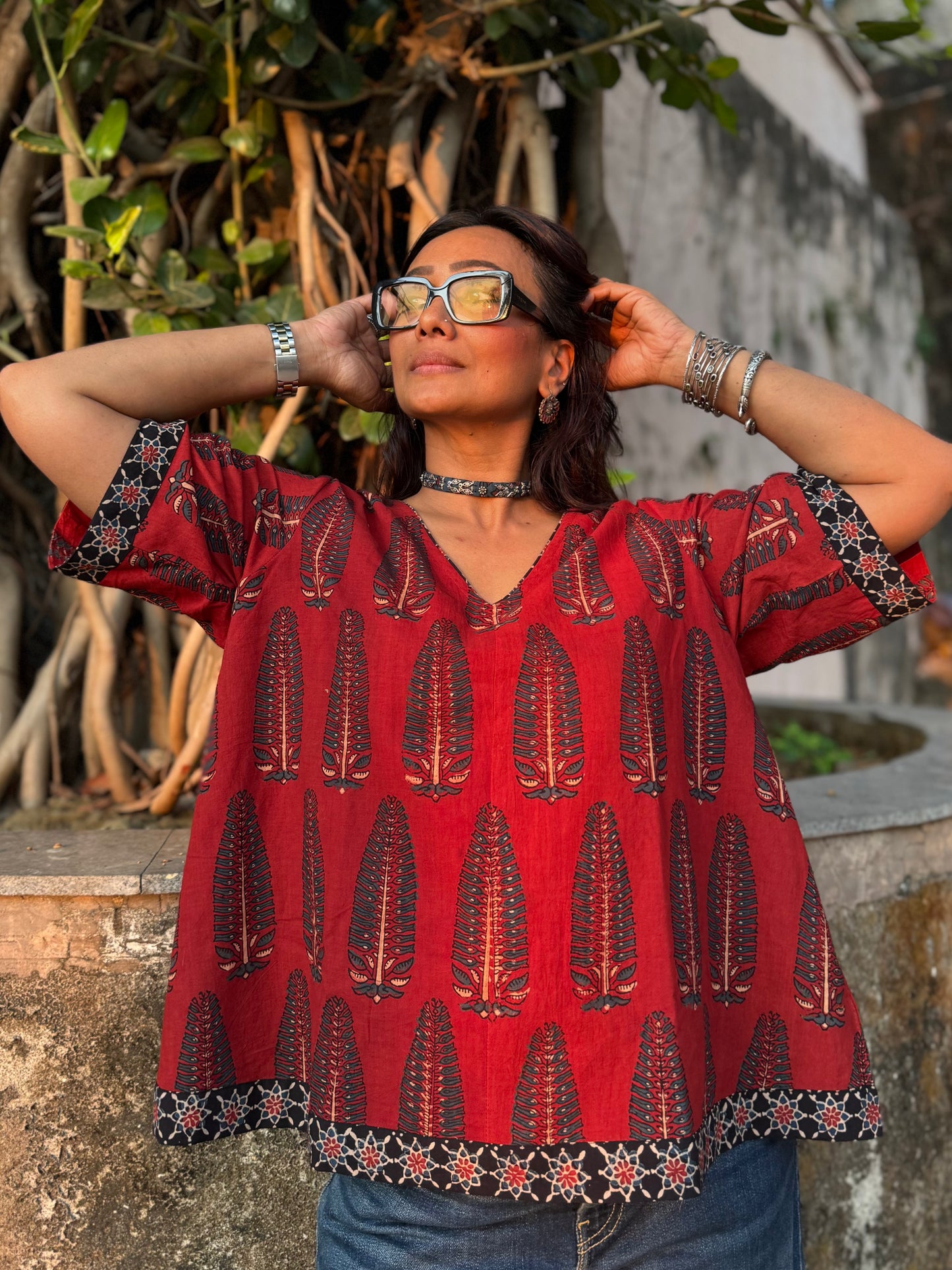 Mud Anaar Ajrakh Cotton Boxy Top