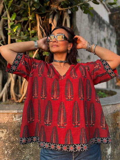 Mud Anaar Ajrakh Cotton Boxy Top