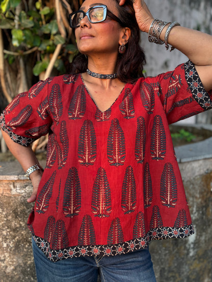 Mud Anaar Ajrakh Cotton Boxy Top
