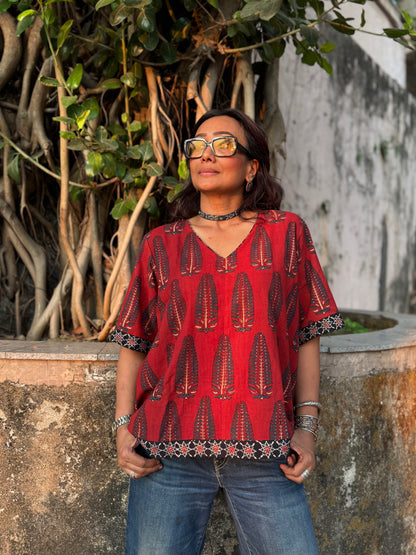 Mud Anaar Ajrakh Cotton Boxy Top