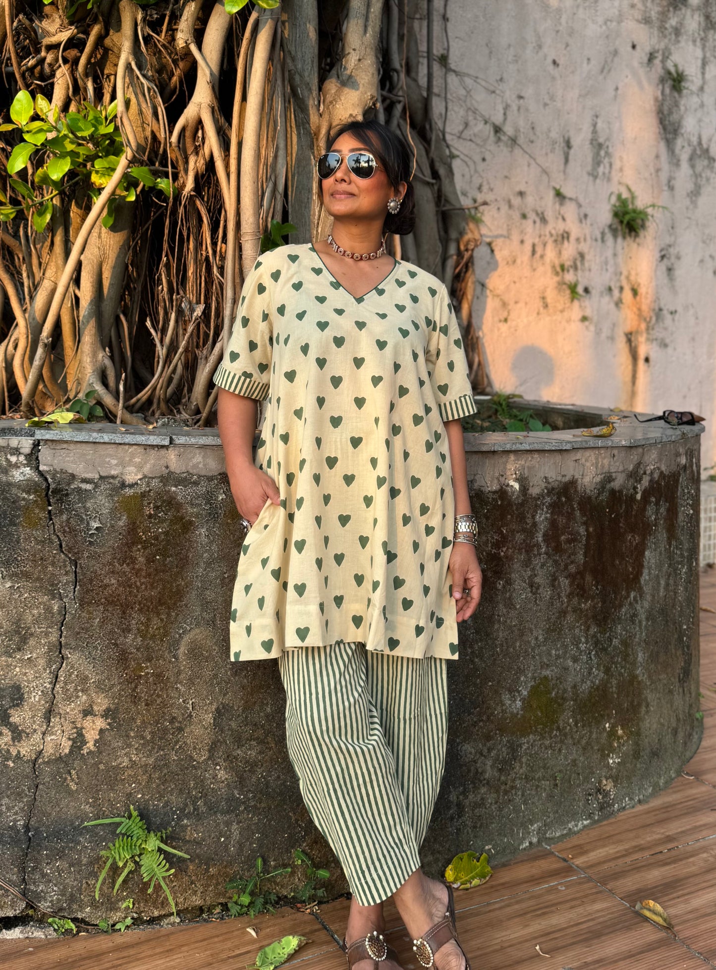 Olive Cotton Co-ord with Afghani Pants