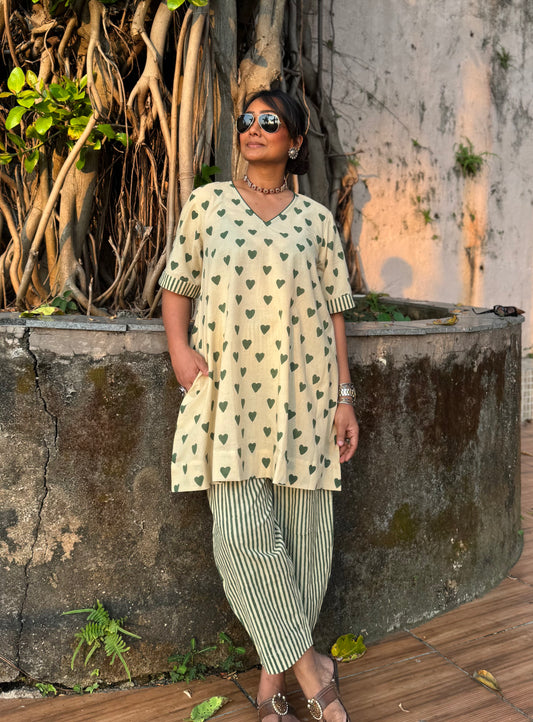 Olive Cotton Co-ord with Afghani Pants