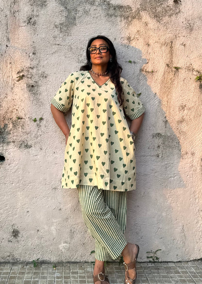 Olive Cotton Co-ord with Afghani Pants