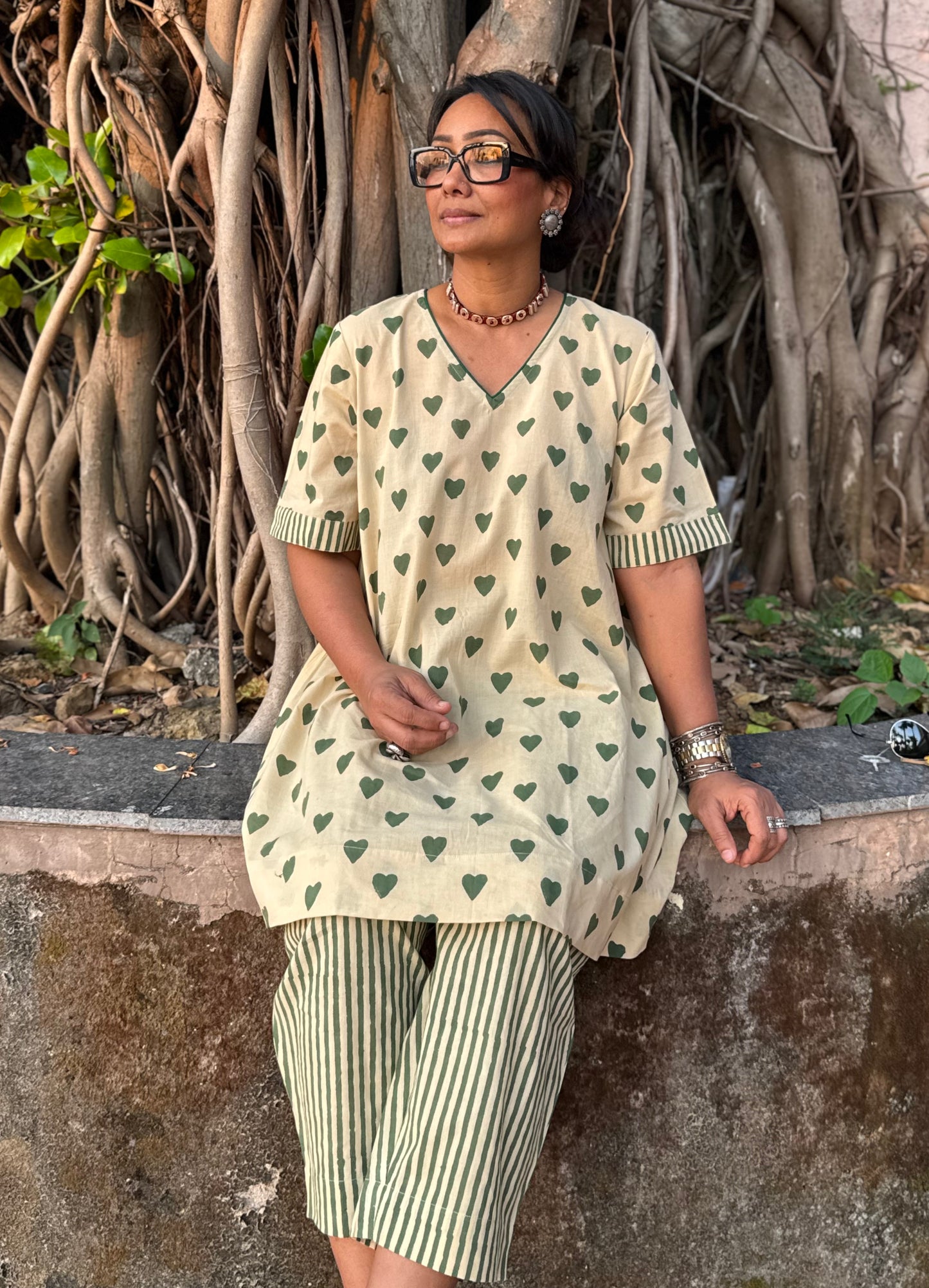 Olive Cotton Co-ord with Afghani Pants