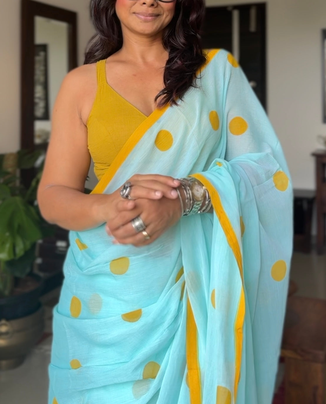 Mint mini polka saree