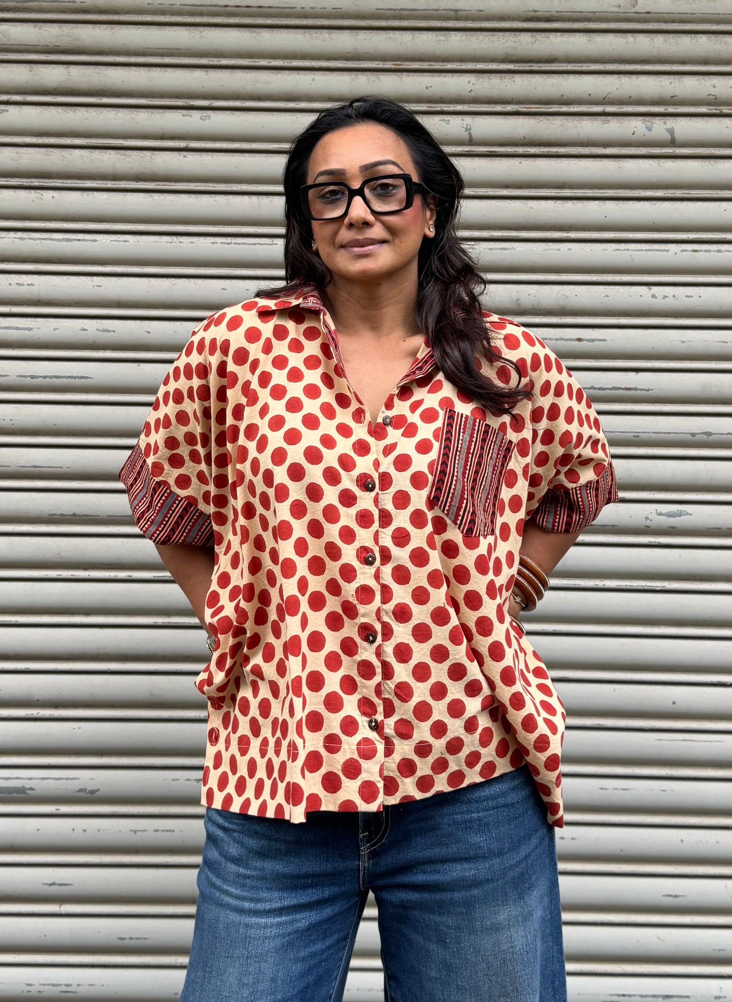 Burnt Orange Polka Cotton Shirt (READY TO DISPATCH)