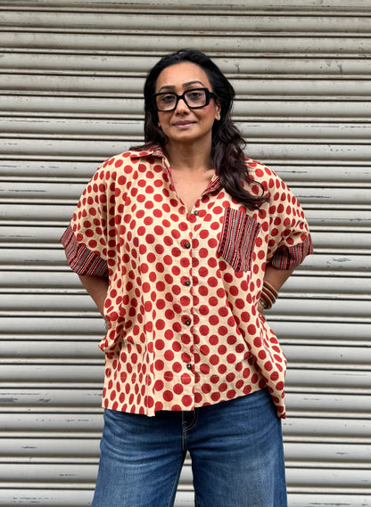 Burnt Orange Polka Cotton Shirt (READY TO DISPATCH)
