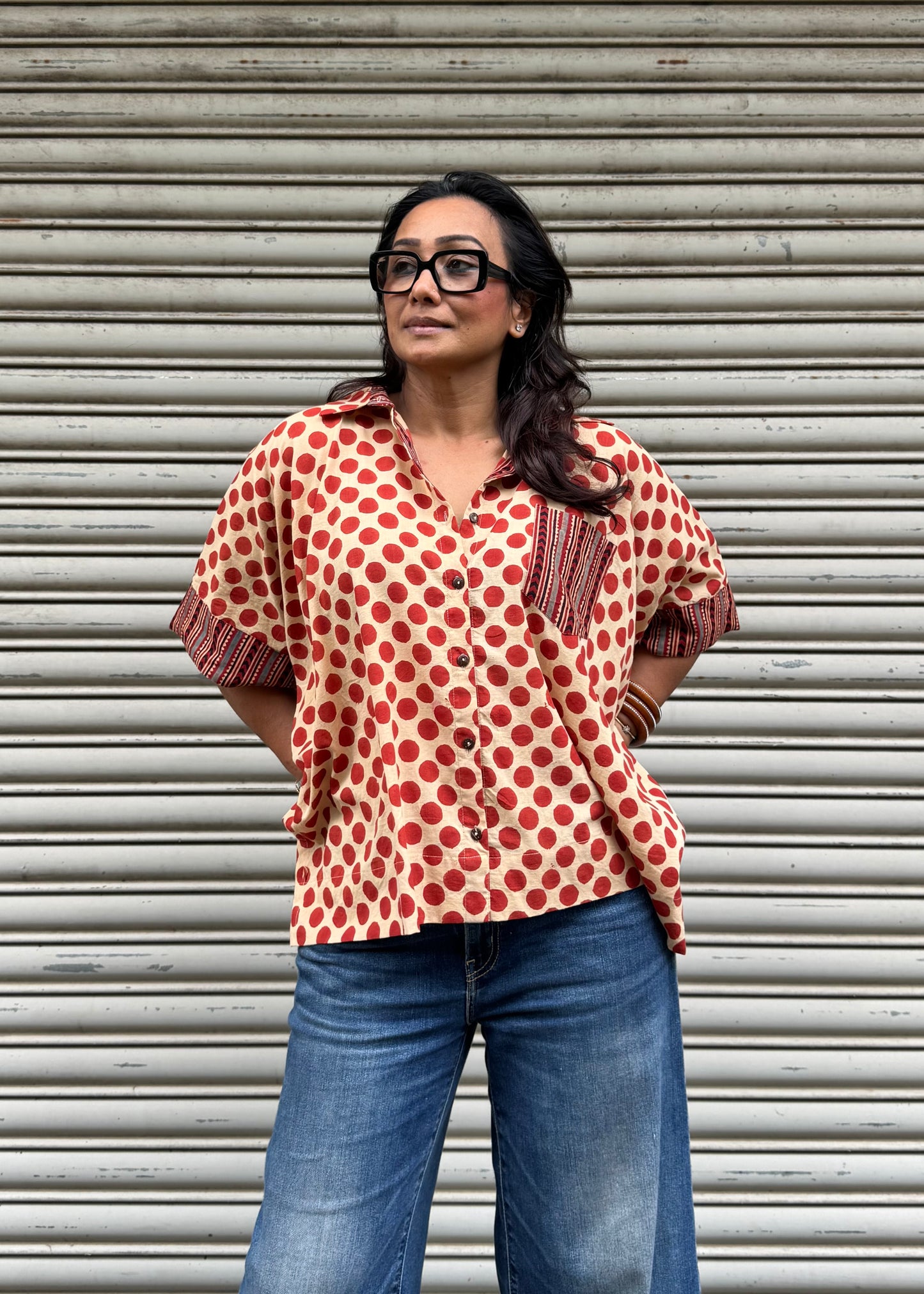 Burnt Orange Polka Cotton Shirt (READY TO DISPATCH)