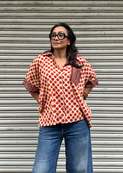 Burnt Orange Polka Cotton Shirt (READY TO DISPATCH)