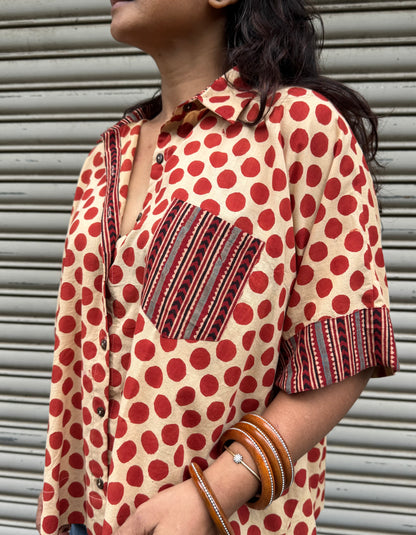 Burnt Orange Polka Cotton Shirt (READY TO DISPATCH)