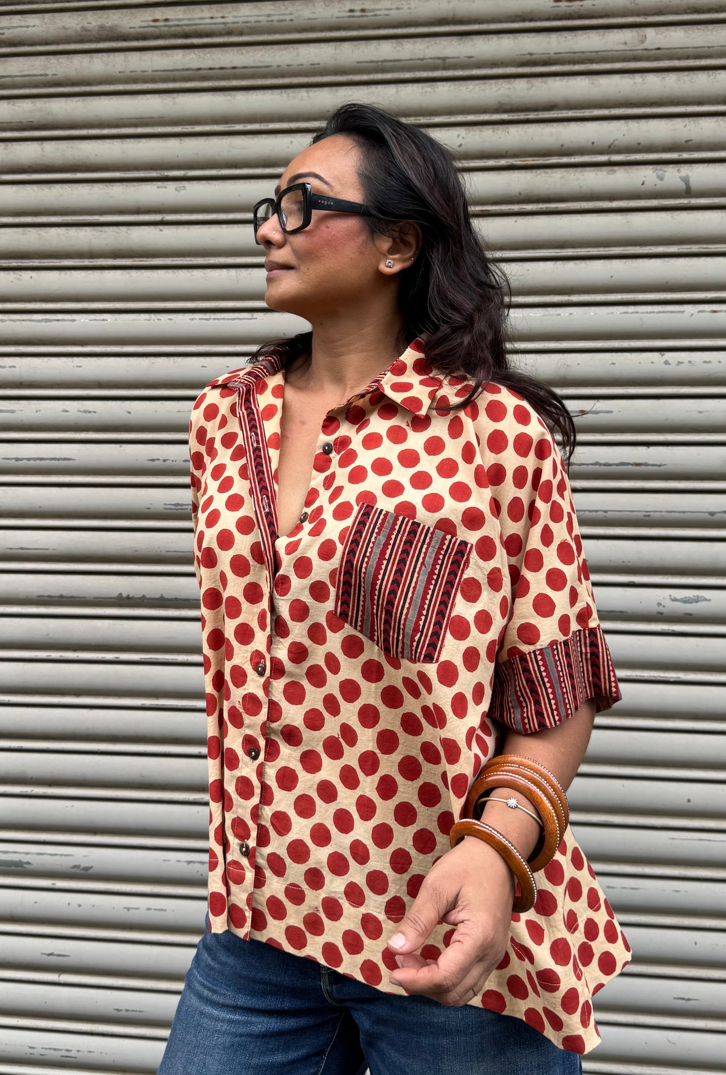 Burnt Orange Polka Cotton Shirt (READY TO DISPATCH)