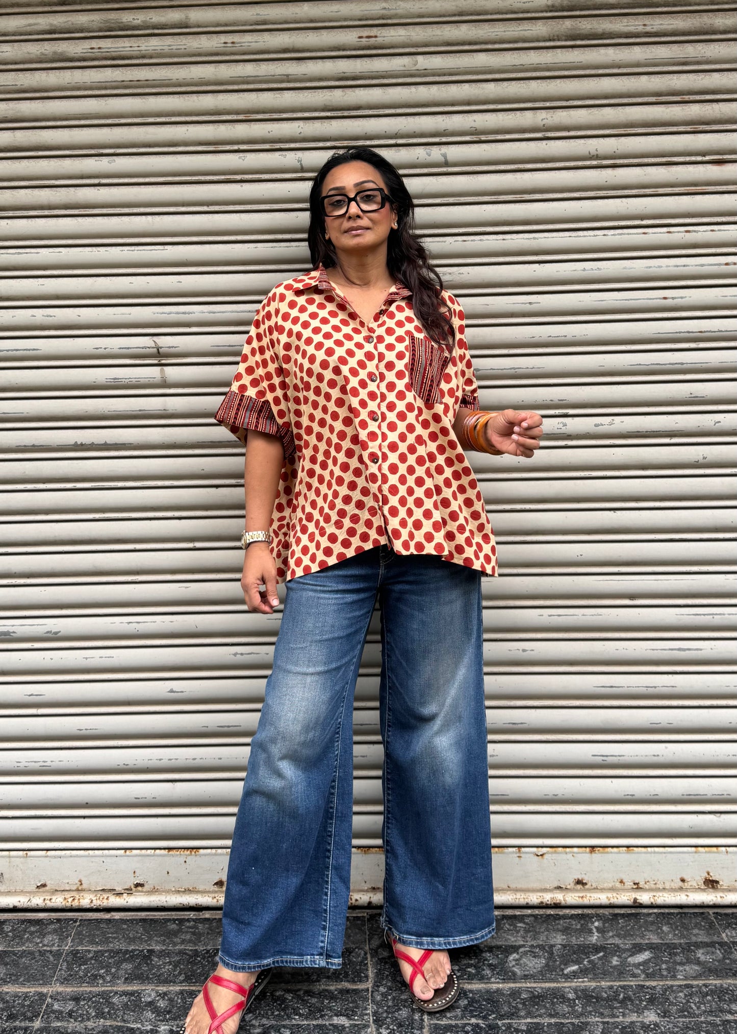 Burnt Orange Polka Cotton Shirt (READY TO DISPATCH)