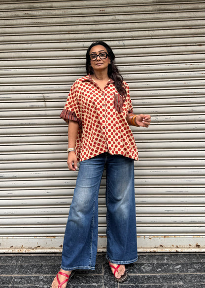 Burnt Orange Polka Cotton Shirt (READY TO DISPATCH)