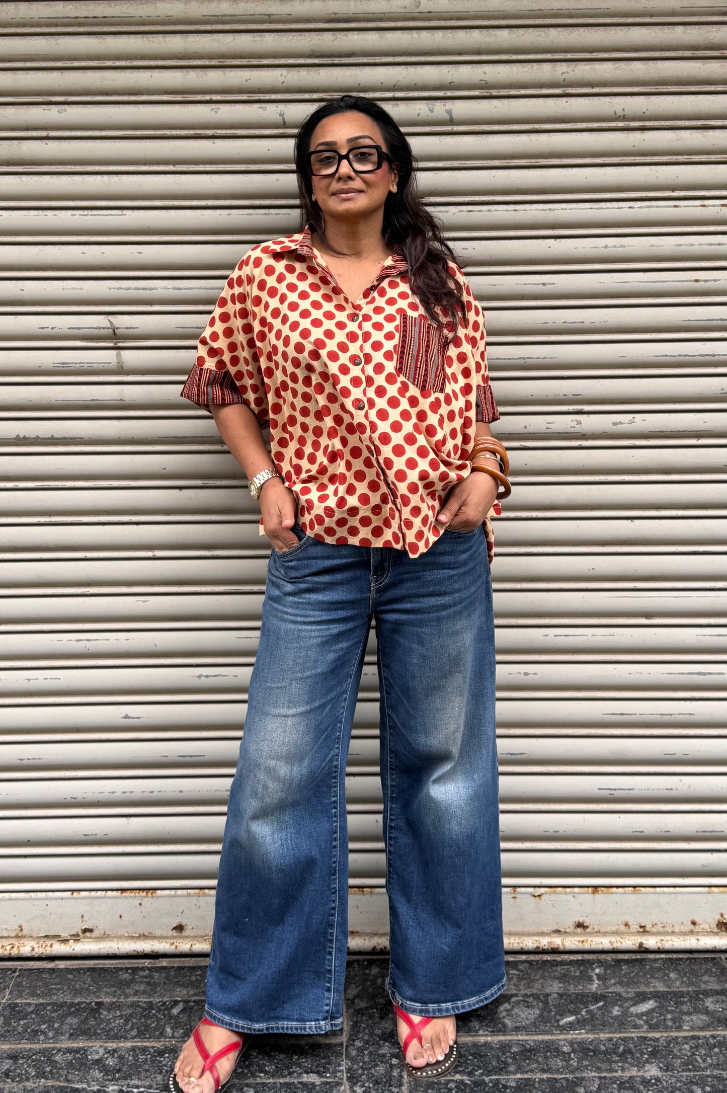 Burnt Orange Polka Cotton Shirt (READY TO DISPATCH)