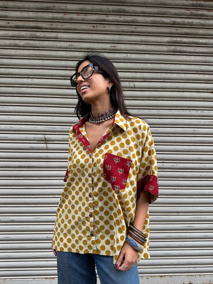 Mustard Polka Cotton Shirt (READY TO DISPATCH)