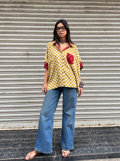 Mustard Polka Cotton Shirt (READY TO DISPATCH)