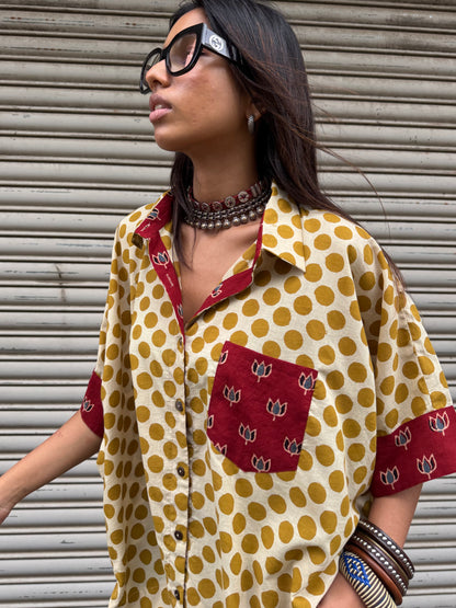 Mustard Polka Cotton Shirt (READY TO DISPATCH)