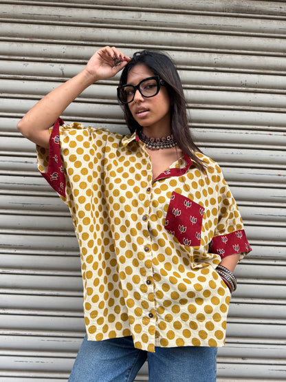 Mustard Polka Cotton Shirt (READY TO DISPATCH)
