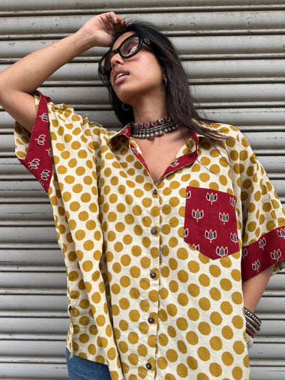 Mustard Polka Cotton Shirt (READY TO DISPATCH)