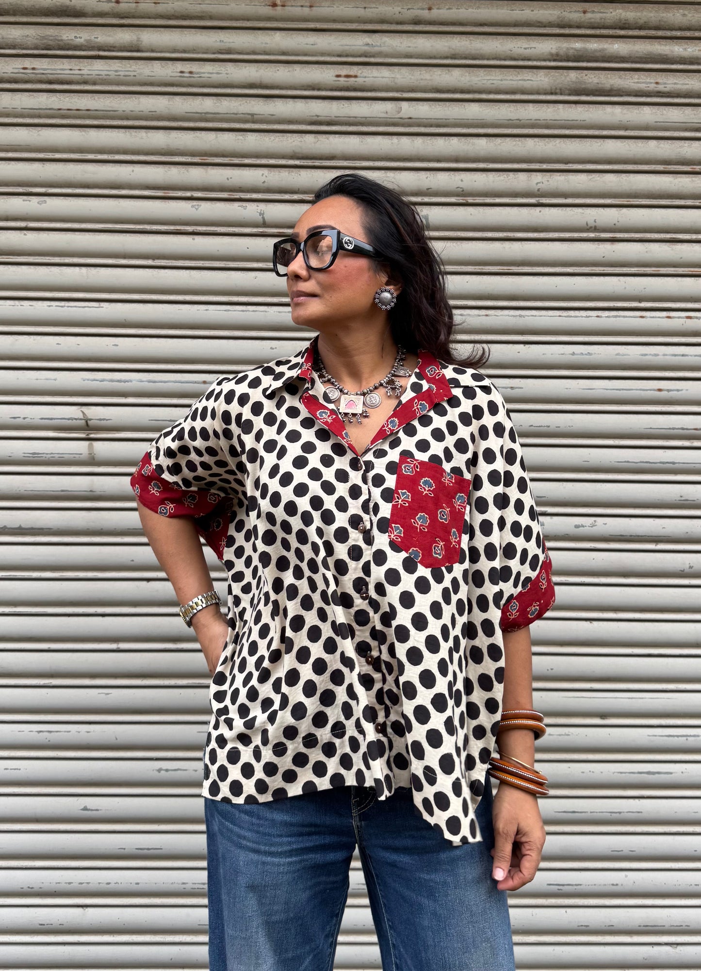 Black Ink Polka Cotton Shirt (READY TO DISPATCH)