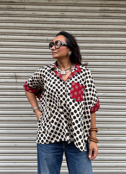 Black Ink Polka Cotton Shirt (READY TO DISPATCH)