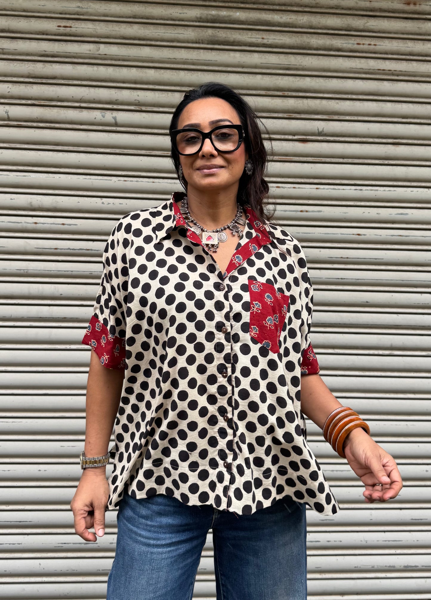 Black Ink Polka Cotton Shirt (READY TO DISPATCH)