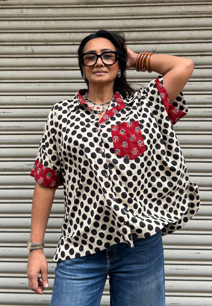 Black Ink Polka Cotton Shirt (READY TO DISPATCH)