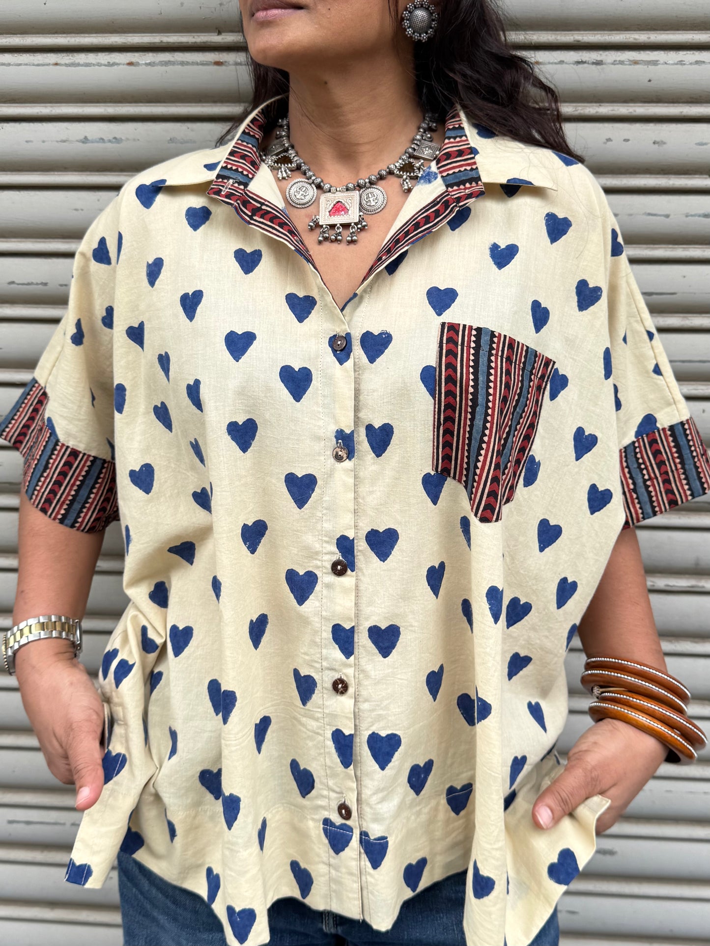 Sapphire Heart Cotton Shirt (READY TO DISPATCH)